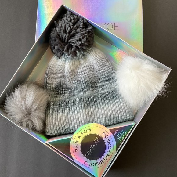 RACHEL ZOE Women's "Pick a Pom" Beanie/Hat with 3 Color Pom NIB - Picture 1 of 4